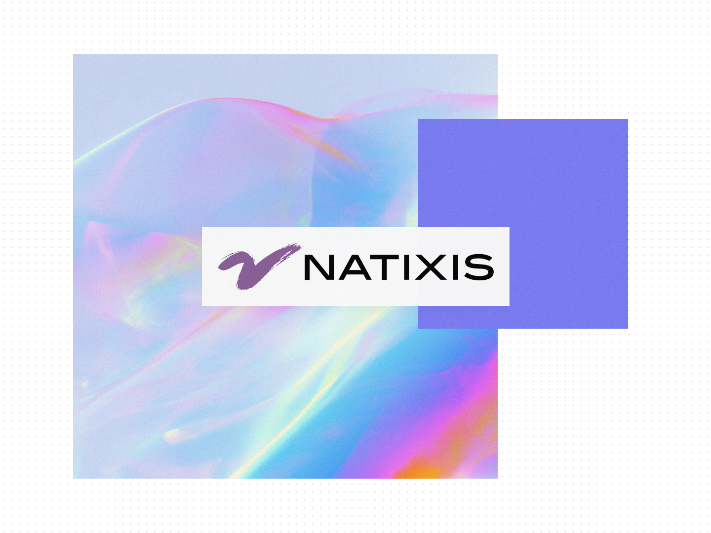 Natixis logo over an iridescent blue and purple background